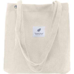 Women Beige Imported Corduroy Small Canvas Shoulder Handy Tote Bag